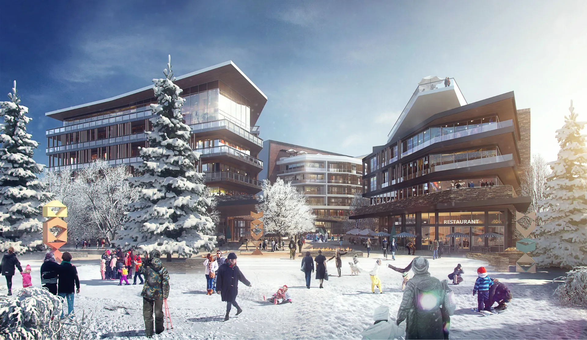 Architectural 3D Still Renderings for Urban Ski Resort  Project designed by SB Architects, based in San  Francisco, USA